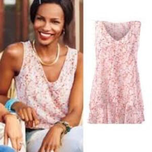 Cabi Bella Watercolor Floral Tiered Flowy Tank Style Blouse - Size Medium